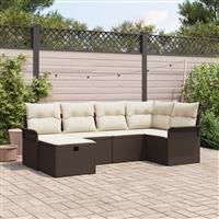 vidaXL 6-delige Tuinbankenset met kussens poly rattan bruin