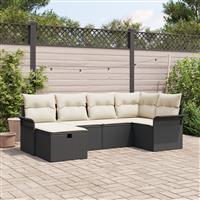 vidaXL 6-delige Tuinbankenset met kussens poly rattan zwart