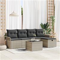 vidaXL 6-delige tuinset met kussens lichtgrijs poly rattan