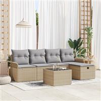 vidaXL 6-delige tuinset met kussens - Beige Poly Rattan