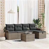 vidaXL 6-delige tuinset met kussens grijs poly rattan