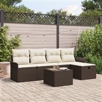 vidaXL 6-delige tuinset met kussens bruin poly rattan