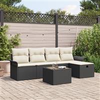 vidaXL 6-delige tuinstoelenset met kussens zwart poly rattan