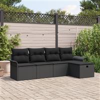 vidaXL 5-delige tuinset met kussens in zwart poly rattan