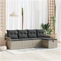 vidaXL 5-delige tuinsofa set met kussens lichtgrijs poly rattan