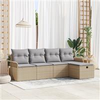 vidaXL 5-delige ligbed set met kussens Beige Poly Rattan