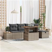 vidaXL 6-delige Tuinbankenset met kussens poly rattan grijs