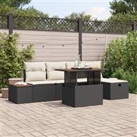 vidaXL 6-delige Tuinbankenset met kussens poly rattan zwart