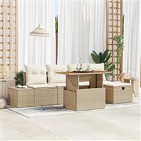 vidaXL 6-delige Tuinbankenset met kussens poly rattan beige