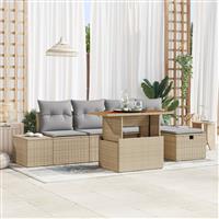 vidaXL 6-delige Tuinbankenset met kussens poly rattan beige