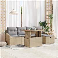 vidaXL 6-delige tuinsofa set met kussens in beige poly rattan