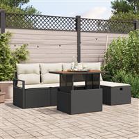 vidaXL 6-delige tuinbankset met kussens zwart poly rattan