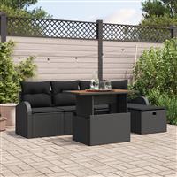 vidaXL 6-delige tuinset met kussens zwart poly rattan