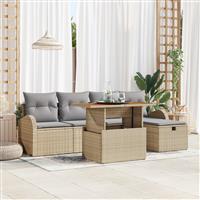vidaXL 6-delige tuinset met kussens in beige poly rattan