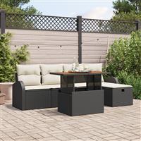 vidaXL 6-delige tuinsofa set met kussens zwart poly riet
