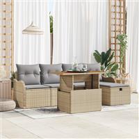 vidaXL 6-delige Tuinbankenset met kussens poly rattan beige