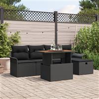 vidaXL 6-delige tuinbankset met kussens in zwart poly rattan