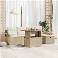 vidaXL 6-delige tuinbankset met kussens in beige poly rattan
