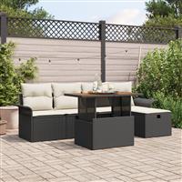 vidaXL 6-delige tuinbankset met kussen zwart poly rattan
