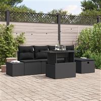 vidaXL 6-delige Tuinbankenset met kussens poly rattan zwart