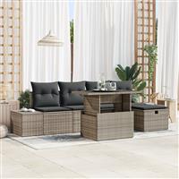 vidaXL 6-delige Tuinbankenset met kussens poly rattan grijs