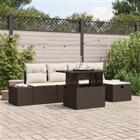 vidaXL 6-delige Tuinbankenset met kussens poly rattan bruin