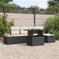 vidaXL 6-delige Tuinbankenset met kussens poly rattan zwart