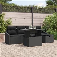 vidaXL 6-delige tuinsofa set met kussens zwart poly rattan