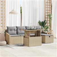vidaXL 6-delige tuinset met kussens in Beige Poly Rattan