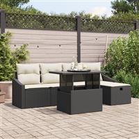vidaXL 6-delige tuinset met kussens zwart poly rattan