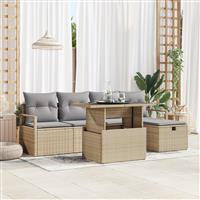 vidaXL 6-delige tuinset met kussens in Beige Poly Rattan