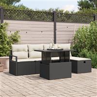 vidaXL 6-delige tuinset met kussens zwart poly rattan