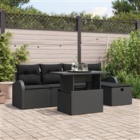 vidaXL 6-delige Tuinbankenset met kussens poly rattan zwart