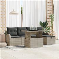 vidaXL 6-delige tuinsofa set met kussens lichtgrijs poly rattan