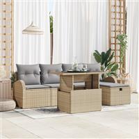vidaXL 6-delige Tuinbankenset met kussens poly rattan beige