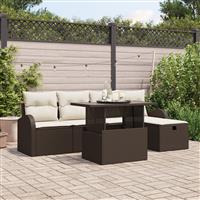 vidaXL 6-delige Tuinbankenset met kussens poly rattan bruin