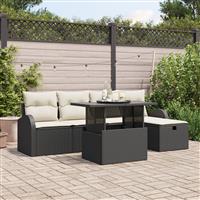 vidaXL 6-delige Tuinsofa Set met Kussens Zwart Poly Rattan
