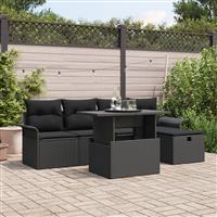 vidaXL 6-delige ligbedset met kussens zwart poly rattan