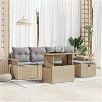 vidaXL 6-delige tuinset met kussens in beige poly rattan