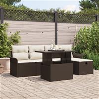 vidaXL 6-delige tuinset met kussens in bruin poly rattan