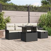 vidaXL 6-delige tuinset met kussens - Zwart Poly Rattan