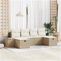 vidaXL 6-delige Tuinbankenset met kussens poly rattan beige