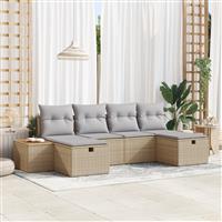 vidaXL 6-delige Tuinbankenset met kussens poly rattan beige