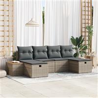 vidaXL 6-delige Tuinbankenset met kussens poly rattan grijs
