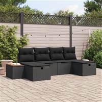 vidaXL 6-delige tuinset met kussens zwart poly rattan