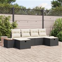 vidaXL 6-delige Tuinbankenset met kussens poly rattan zwart