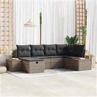 vidaXL 6-delige Tuinbankenset met kussens poly rattan grijs