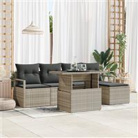 vidaXL 6-delige tuinset met kussens lichtgrijs poly rattan