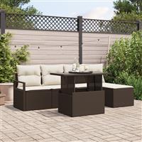 vidaXL 6-delige tuinset met kussens bruin poly rattan