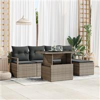 vidaXL 6-delige tuinset met kussens in grijs poly rattan